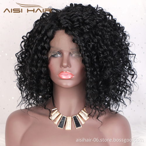 Aisi Hair Hign Quality Short Bob Kinky Curly Natural Black Wig Afro Deep Curly Synthetic Hair Lace Frontal Wigs For Black Women